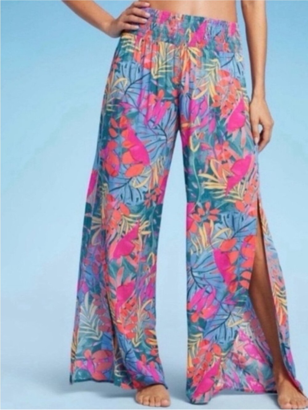 Kona Sol Tropical Wide Leg Swim Cover Up Pants Medium NWT